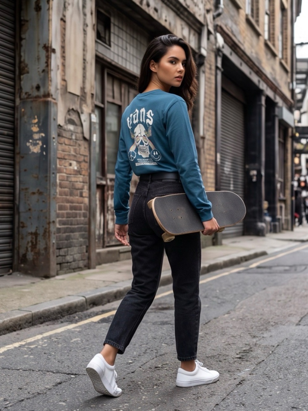 Vans Opposite Unite Long Sleeve T-Shirt Womens Small White Skull Butterfly Graph